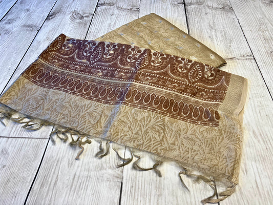 Cotton Silk Beige Printed Unstitched Suit