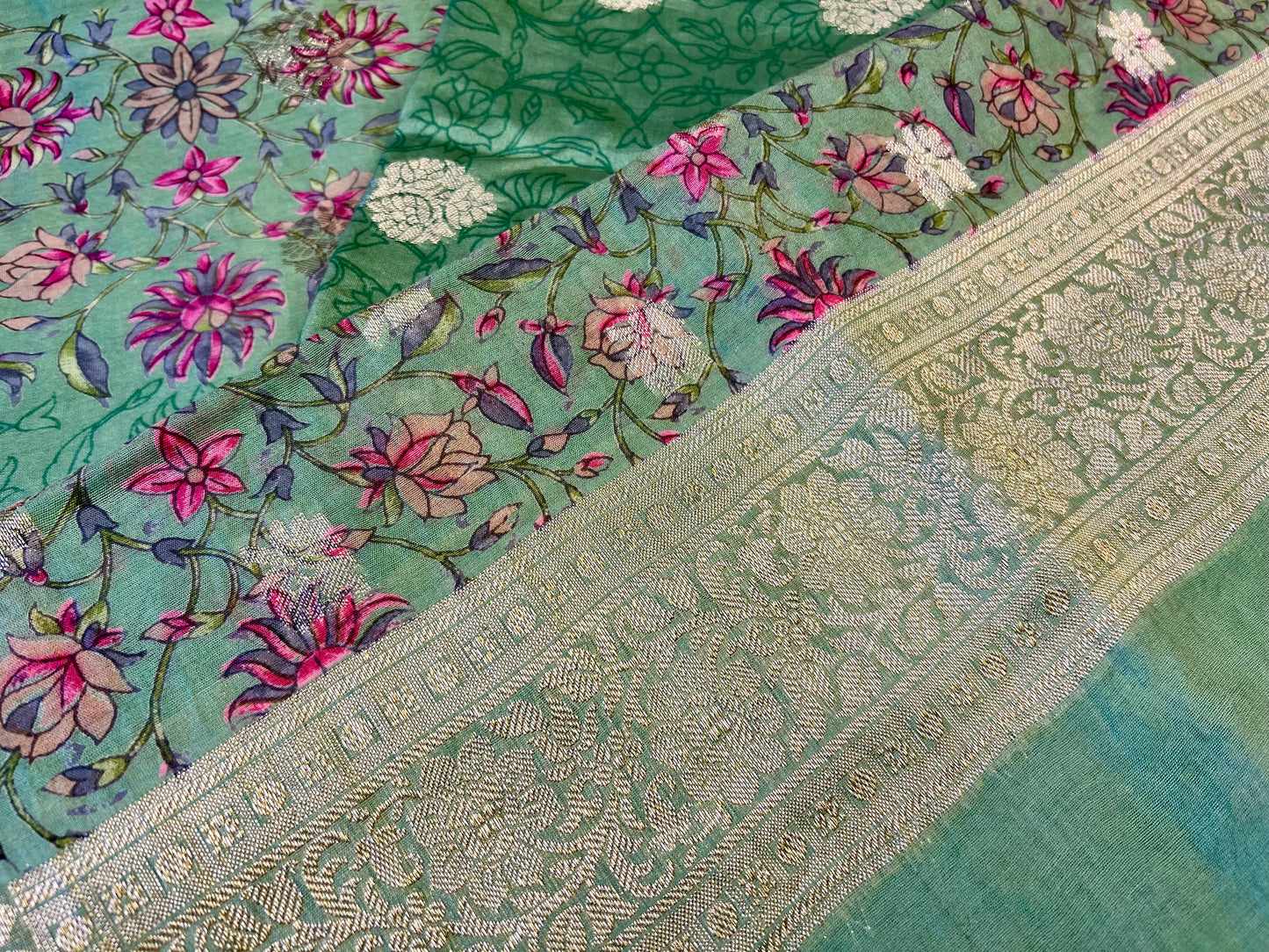 Cotton Silk Green Printed Unstitched Suit