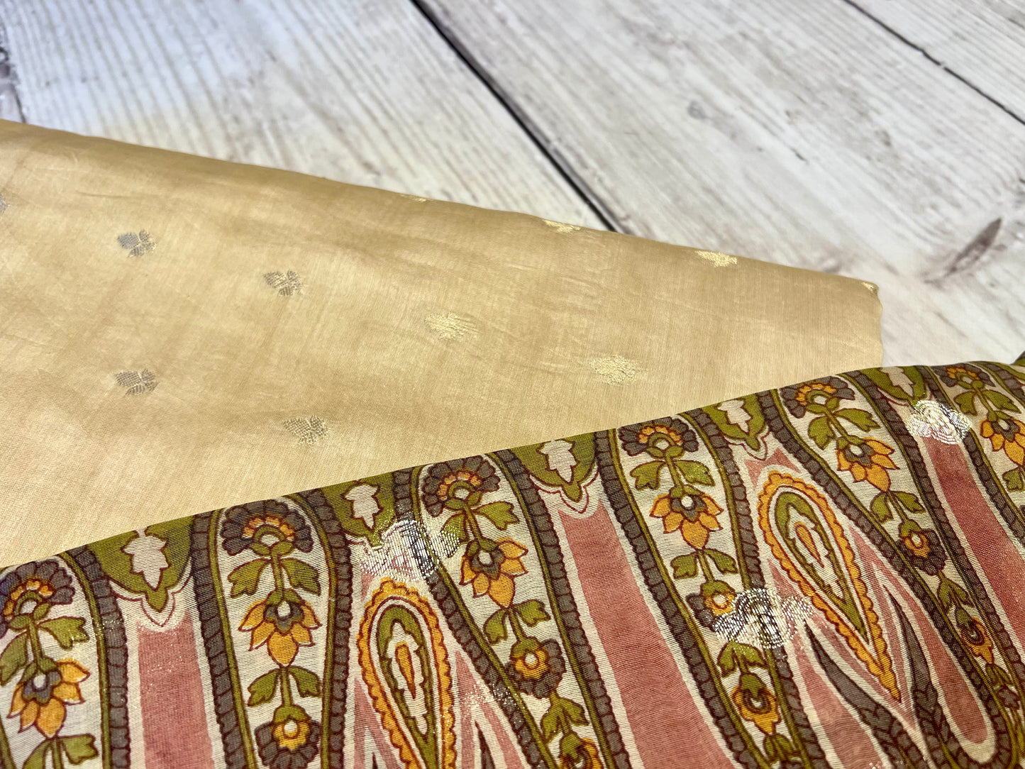 Cotton Silk Beige Printed Unstitched Suit