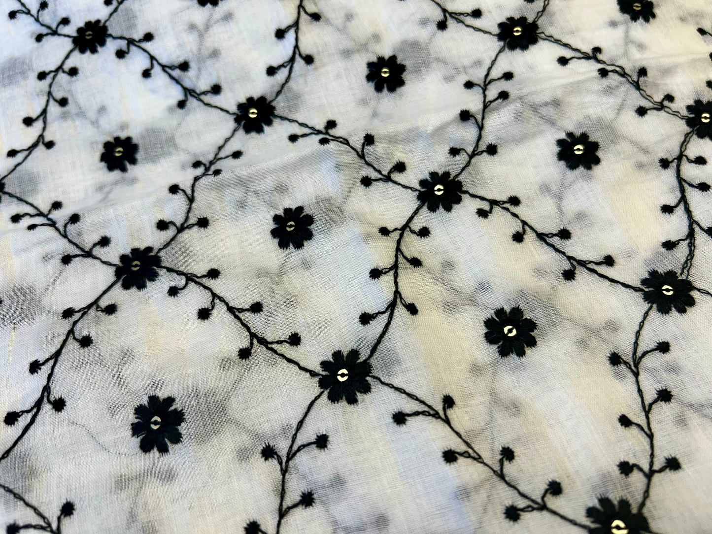 Cotton Black Thread Embroidery Unstitched Suit