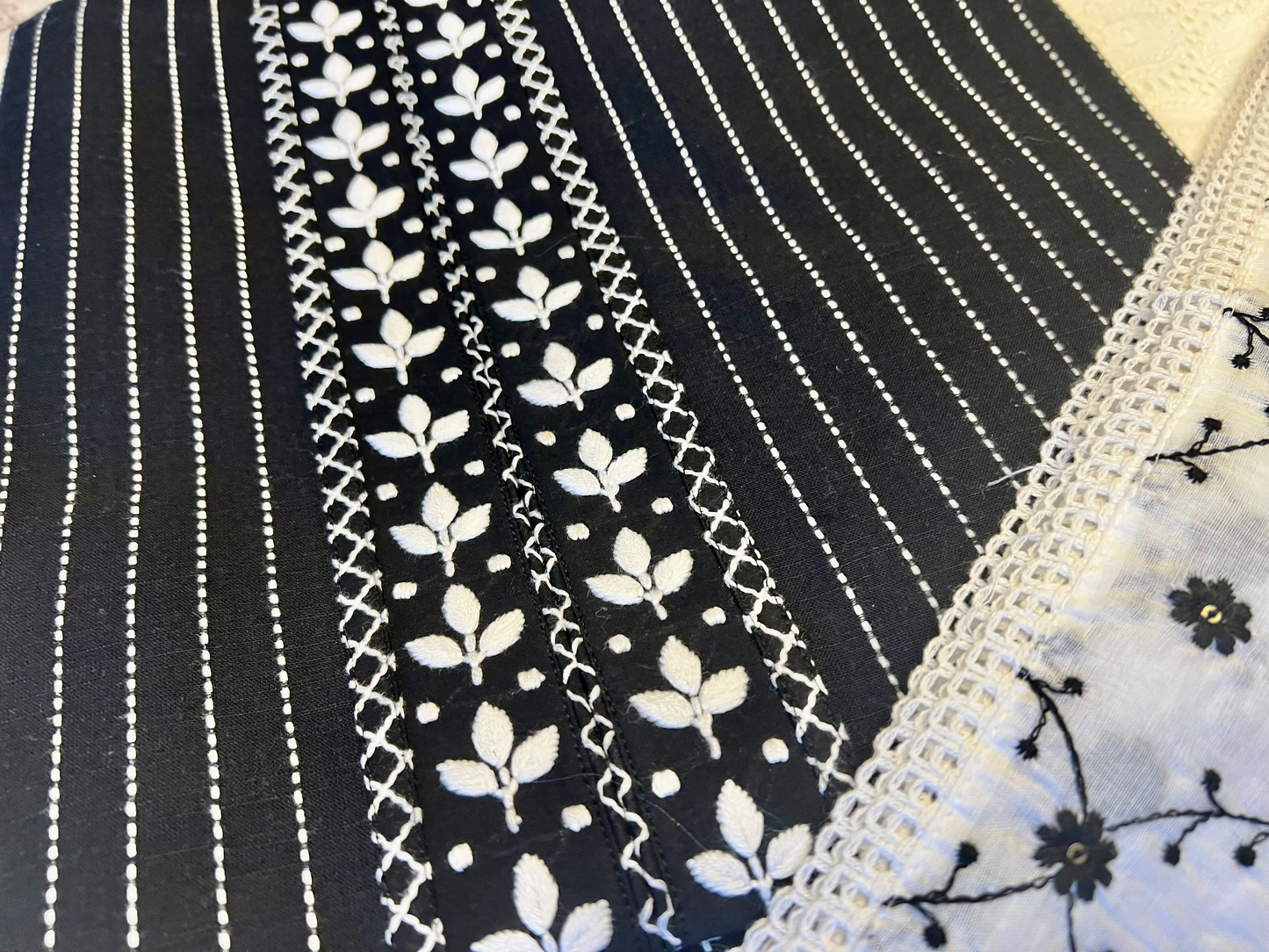 Cotton Black Thread Embroidery Unstitched Suit
