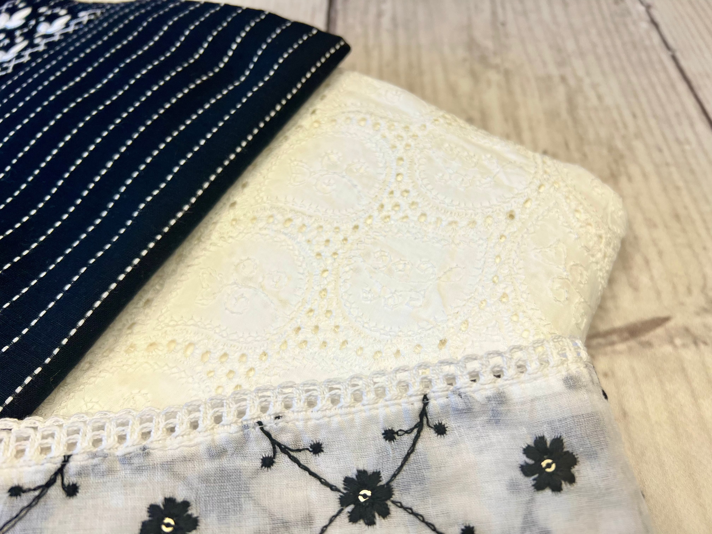 Cotton Black Thread Embroidery Unstitched Suit