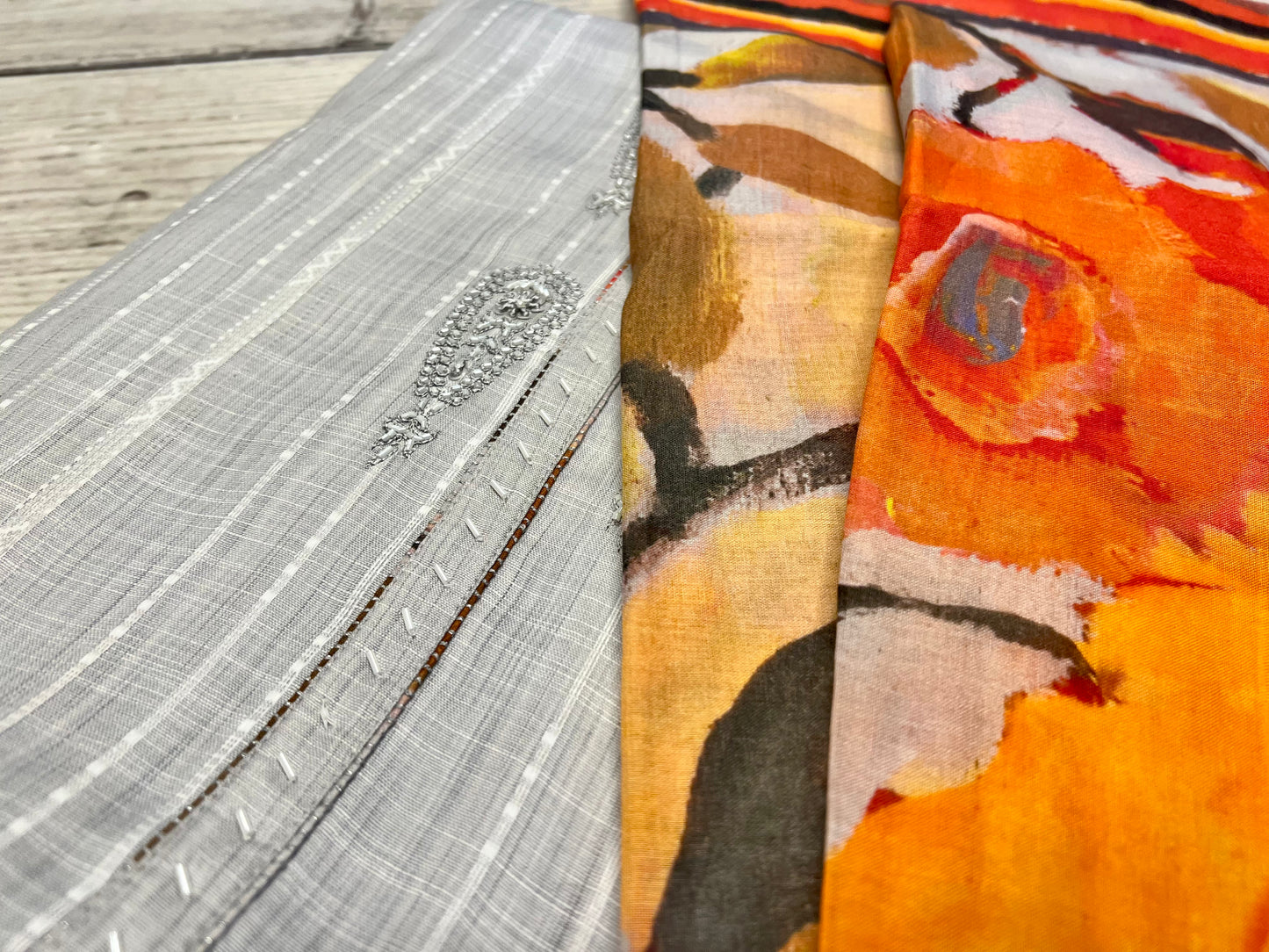 Cotton Silk Grey Embroidery Unstitched Suit