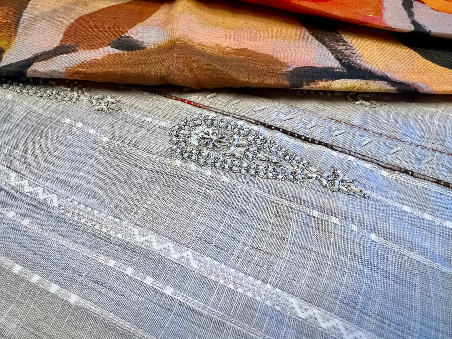 Cotton Silk Grey Embroidery Unstitched Suit