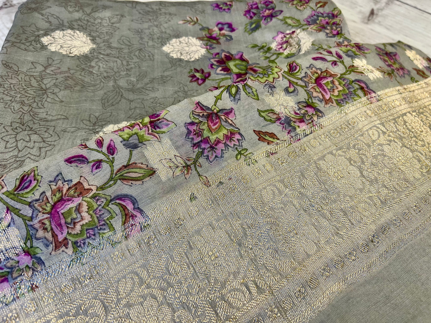 Cotton Silk Grey Printed Unstitched Suit