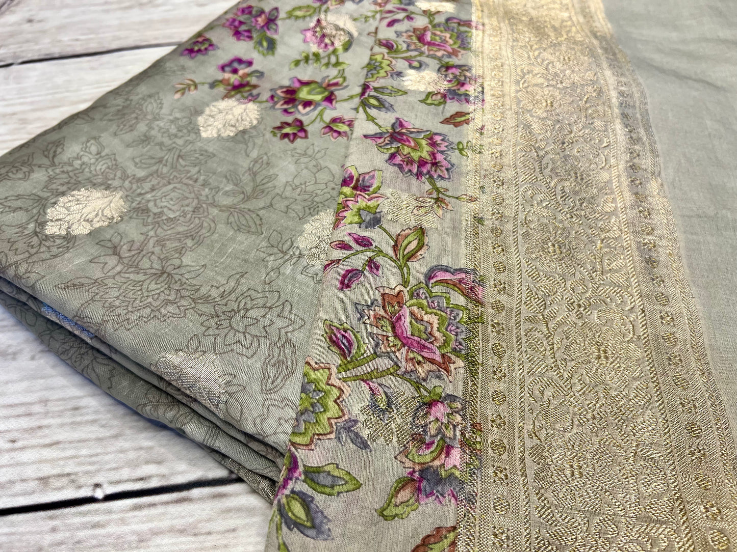Cotton Silk Grey Printed Unstitched Suit