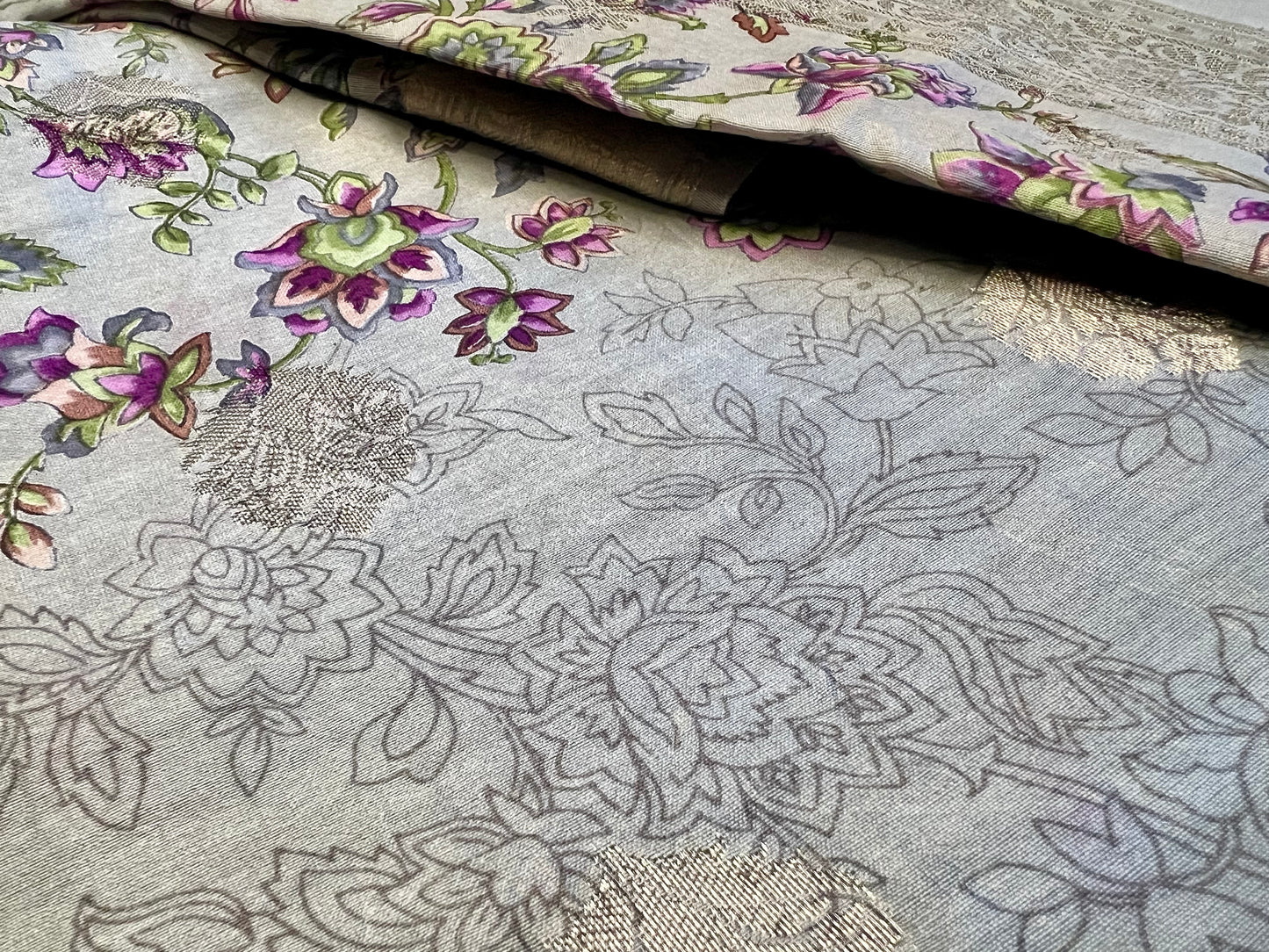 Cotton Silk Grey Printed Unstitched Suit