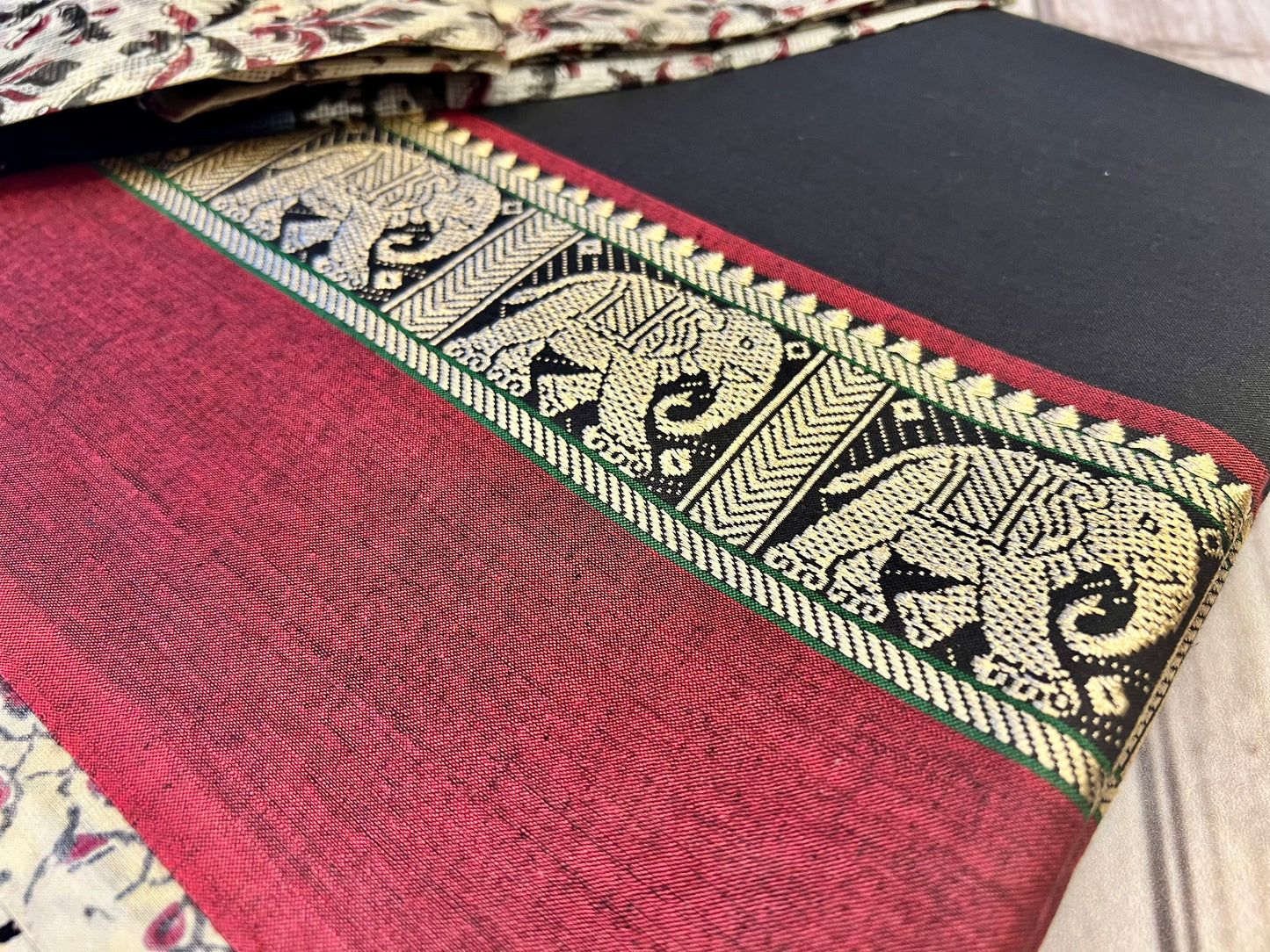 Cotton Black/ Red Block Print Unstitched Suit