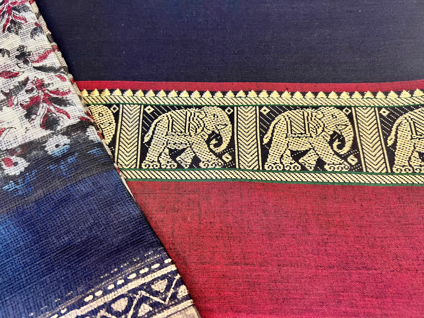 Cotton Black/ Red Block Print Unstitched Suit
