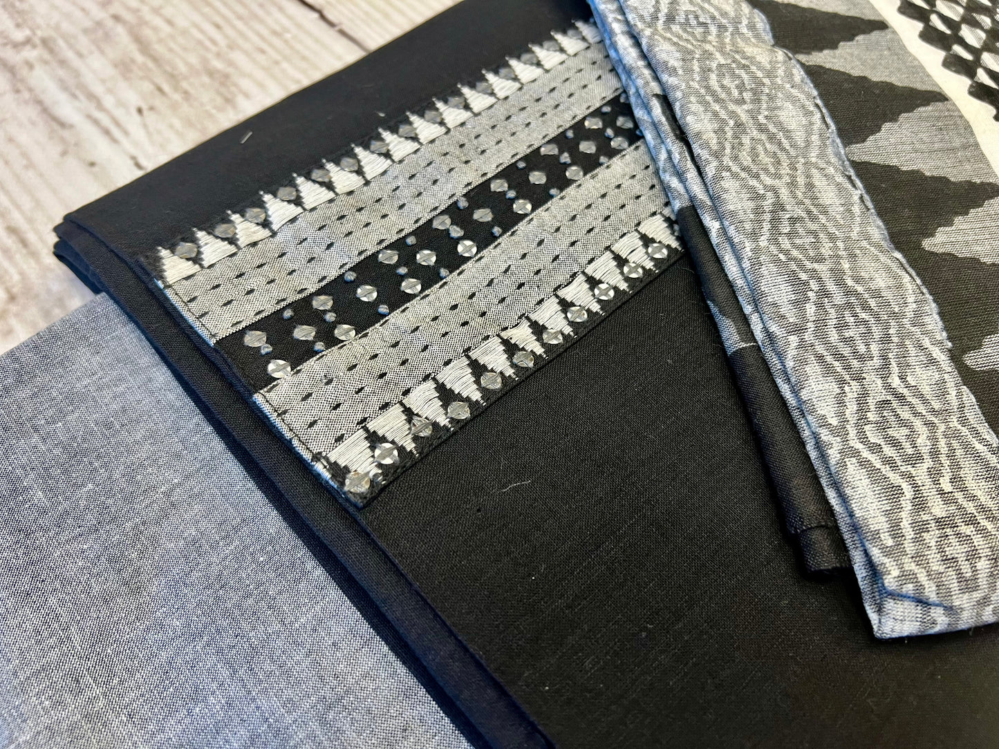 Cotton Grey/ Black Embroidery Unstitched Suit