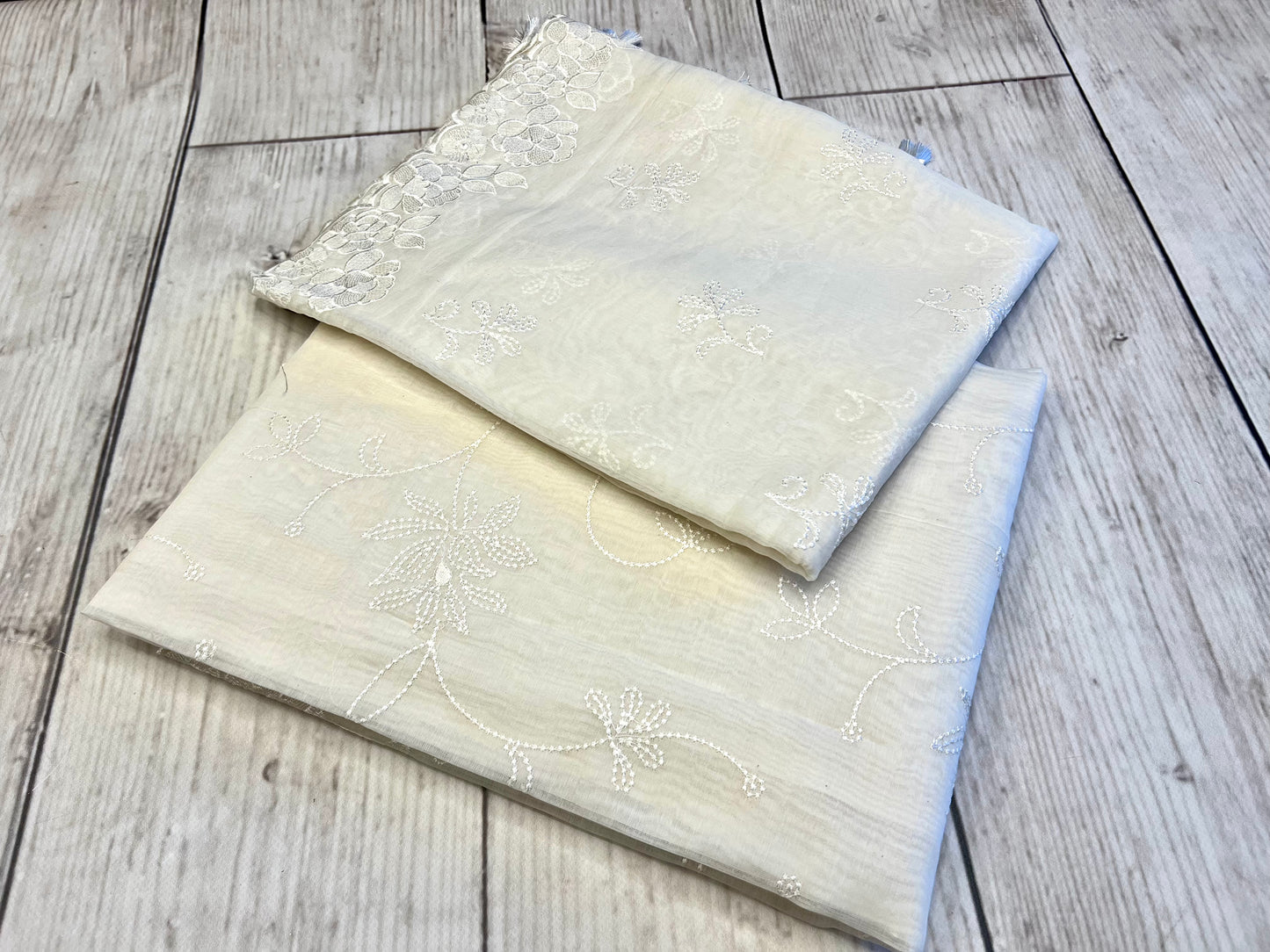 Cotton Cream Thread Embroidery Unstitched Suit