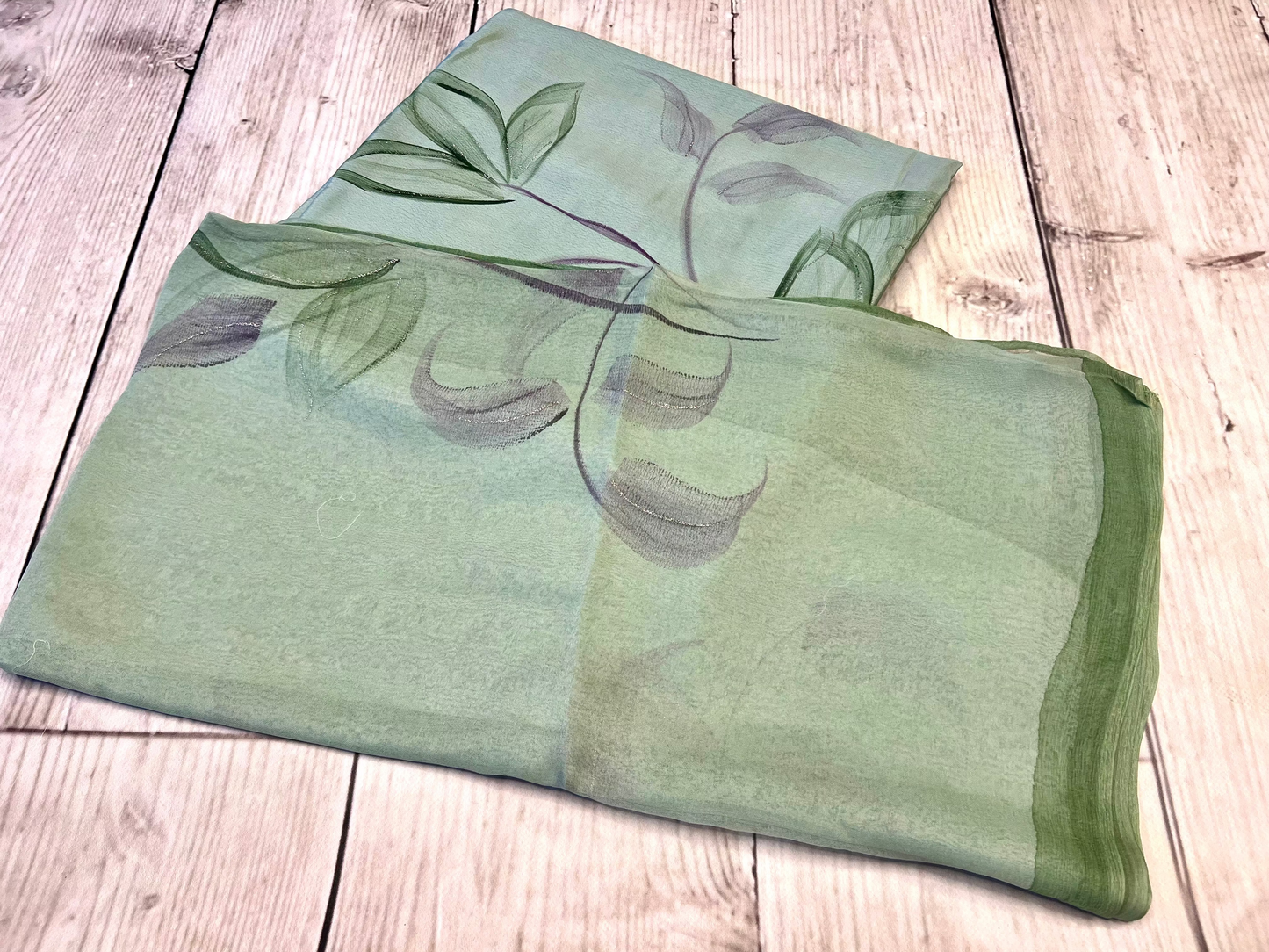 Crepe Olive Flower Hand Painted Unstitched Suit