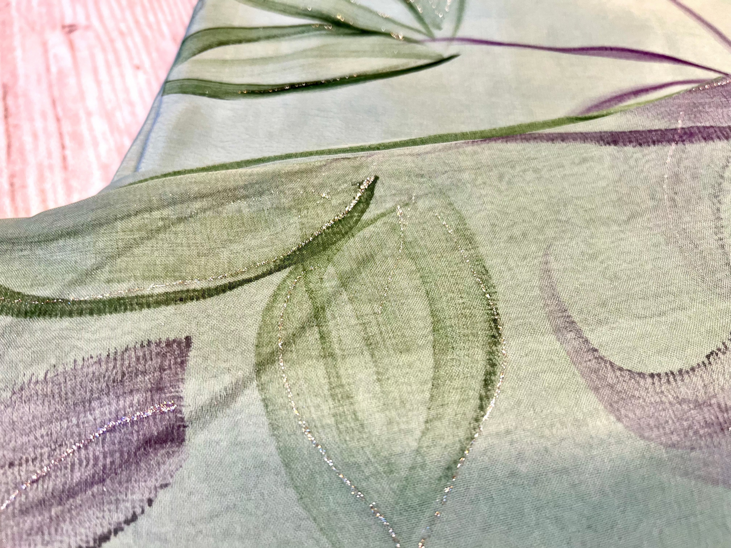 Crepe Olive Flower Hand Painted Unstitched Suit