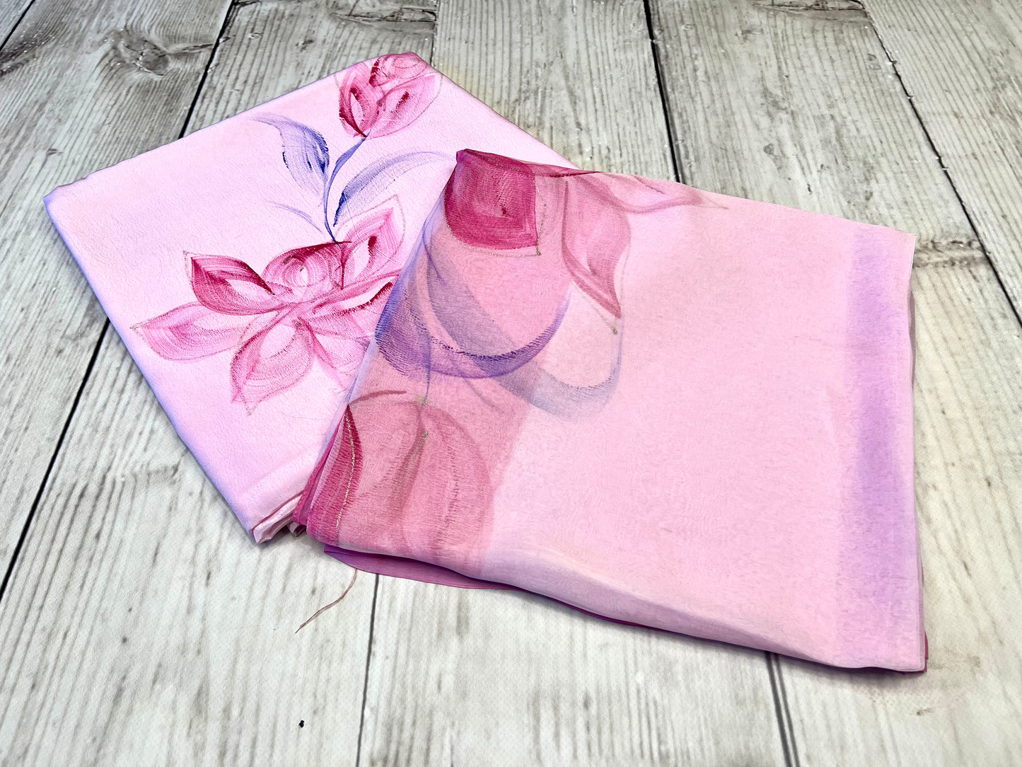 Crepe Pink Flower Hand Painted Unstitched Suit