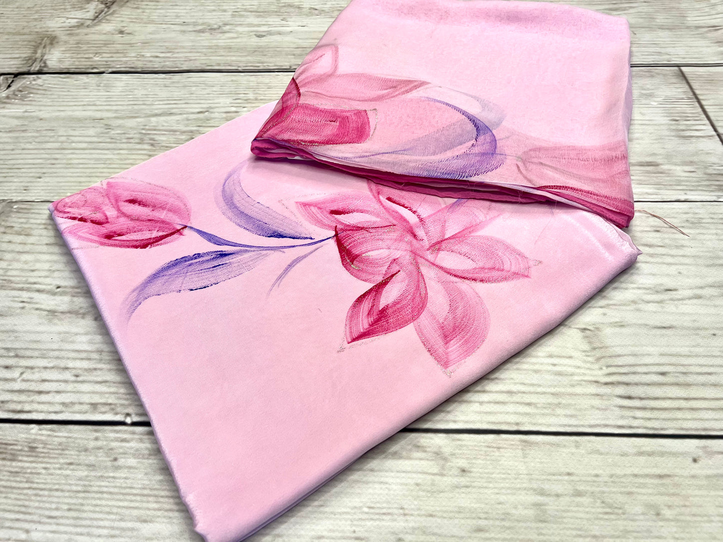 Crepe Pink Flower Hand Painted Unstitched Suit