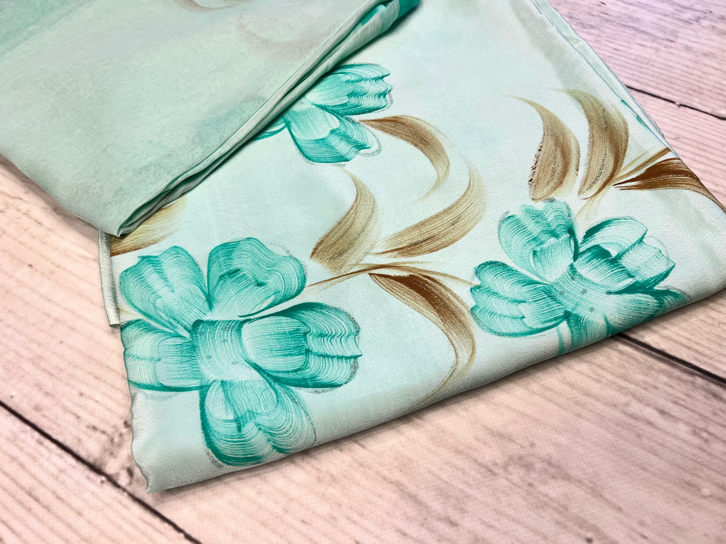 Crepe LIght Green Flower Hand Painted Unstitched Suit