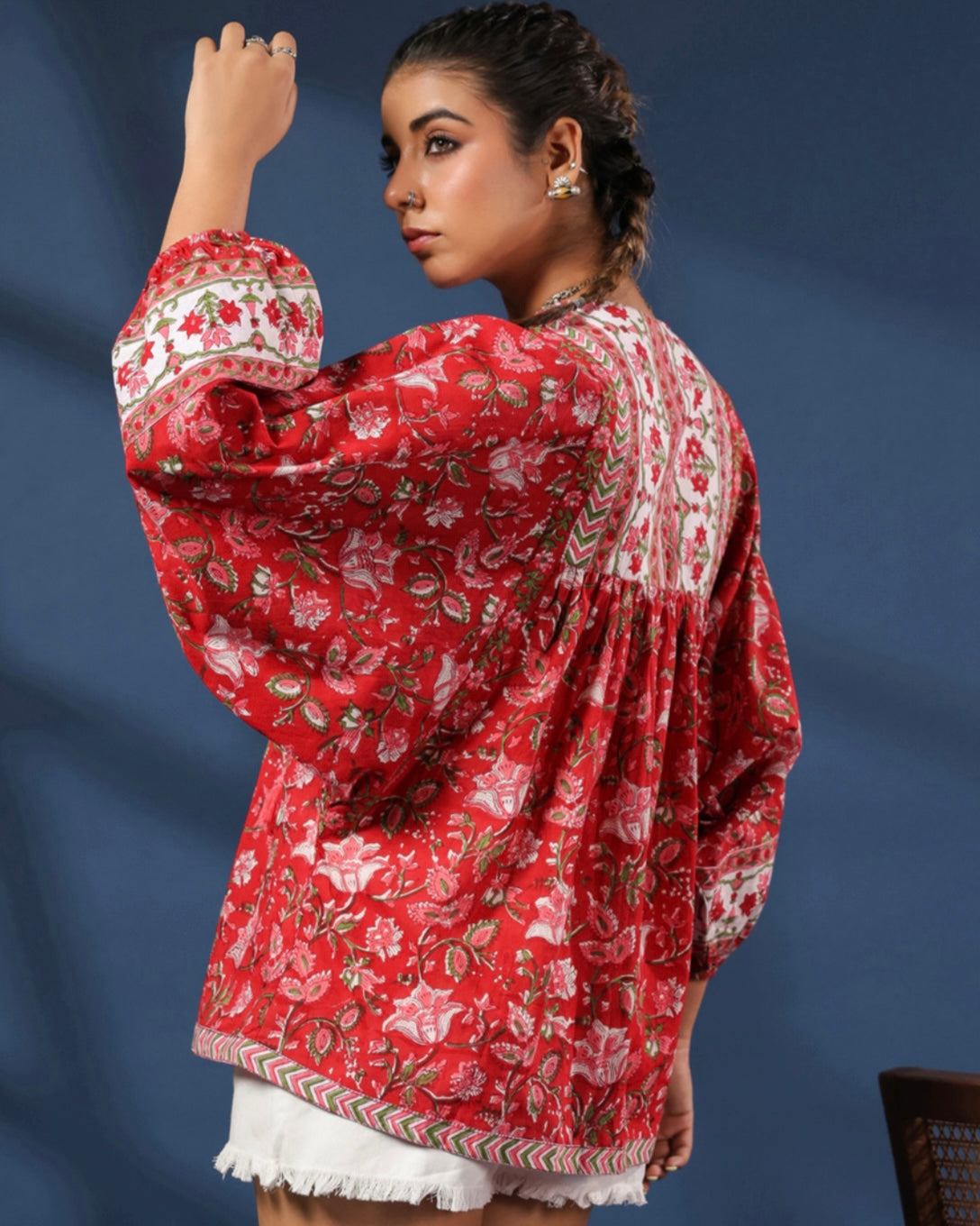 Cotton Red Block Print Kurti