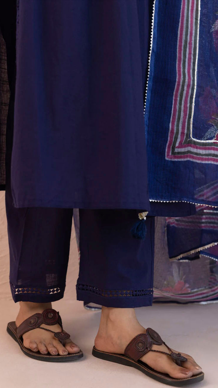 Cotton Midnight Blue Angrakha Kurta Suit