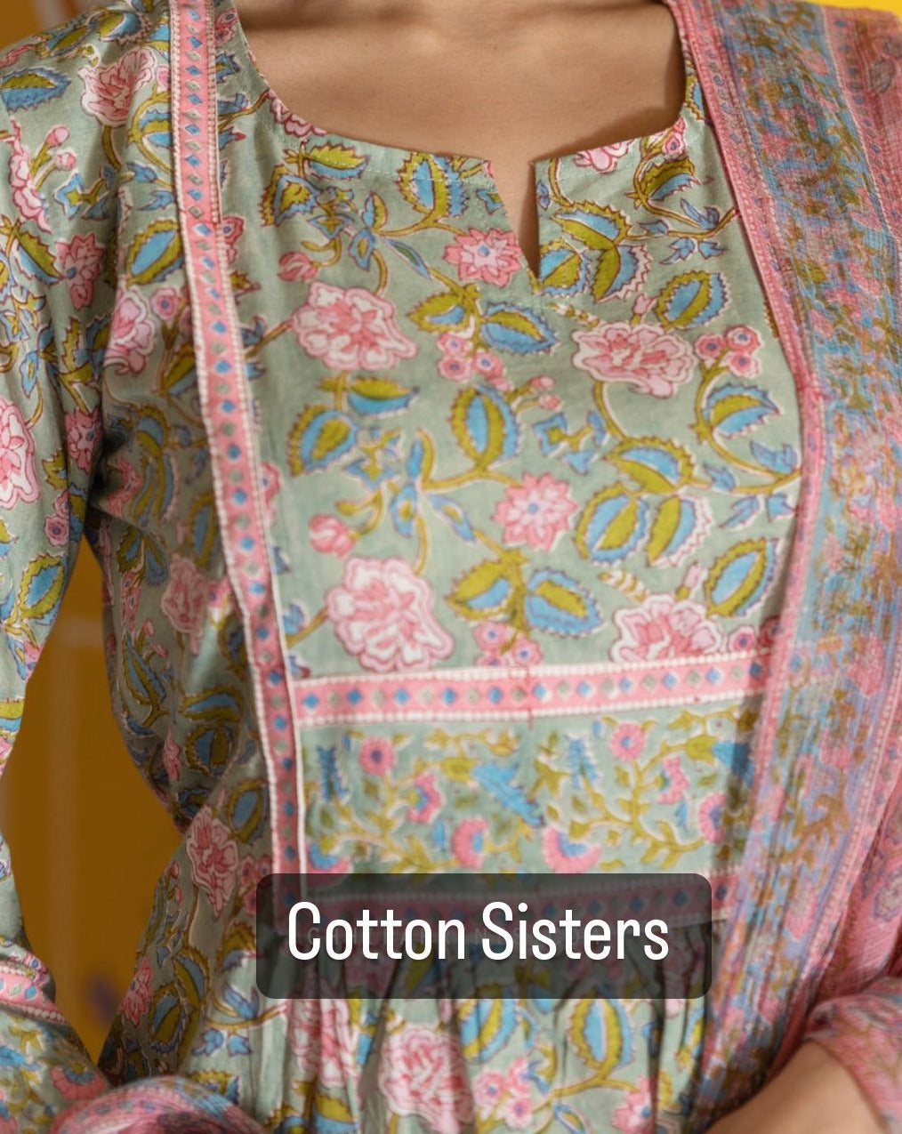 Cotton Green/ Pink Block Print Frock Suit