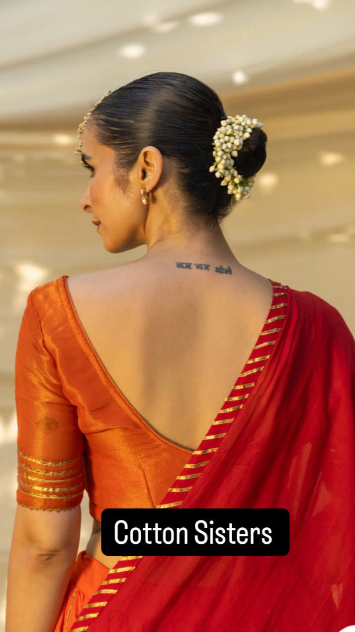 Cotton Orange Plain Kalidar Lehenga Set