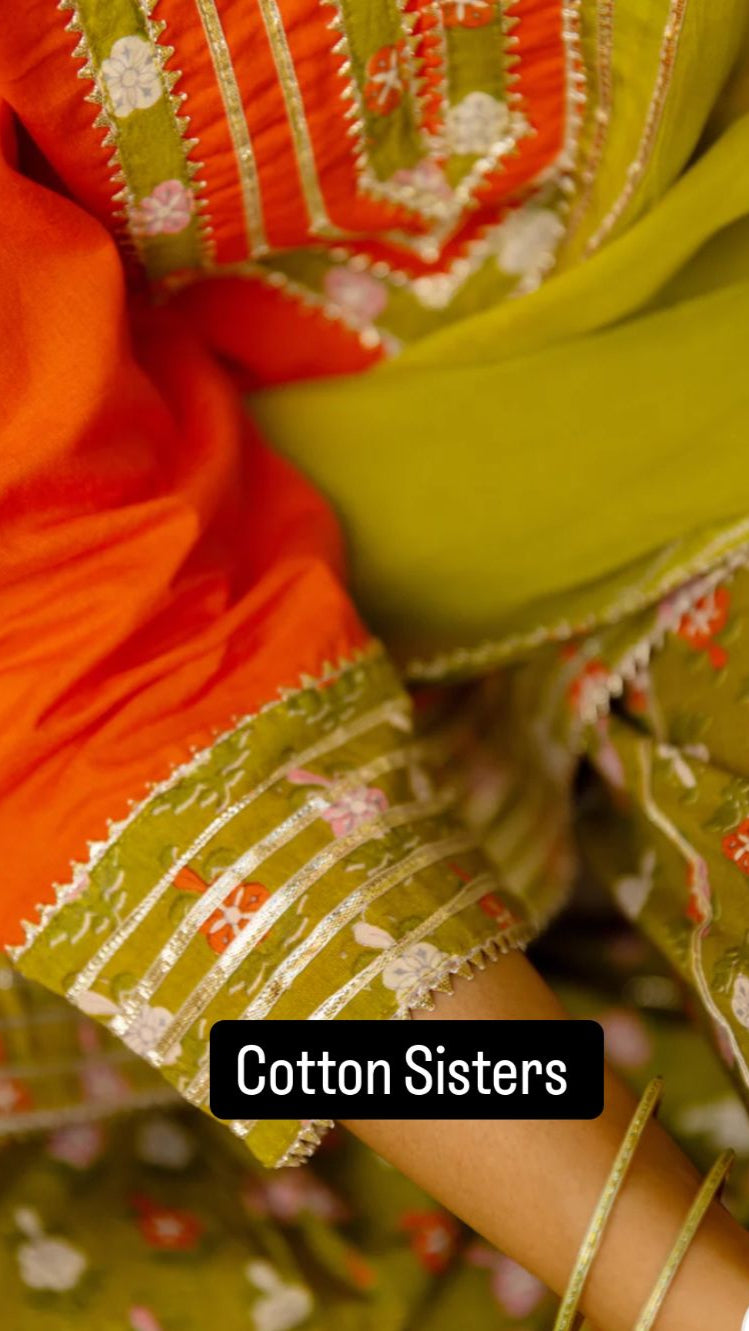Cotton Orange Gota Buti Print Sharara Set