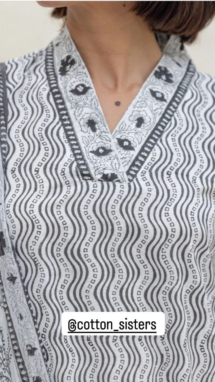 Cotton White/ Grey Block Print Suit