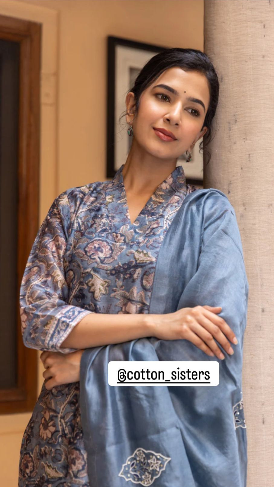 Cotton Blue Block Print Suit