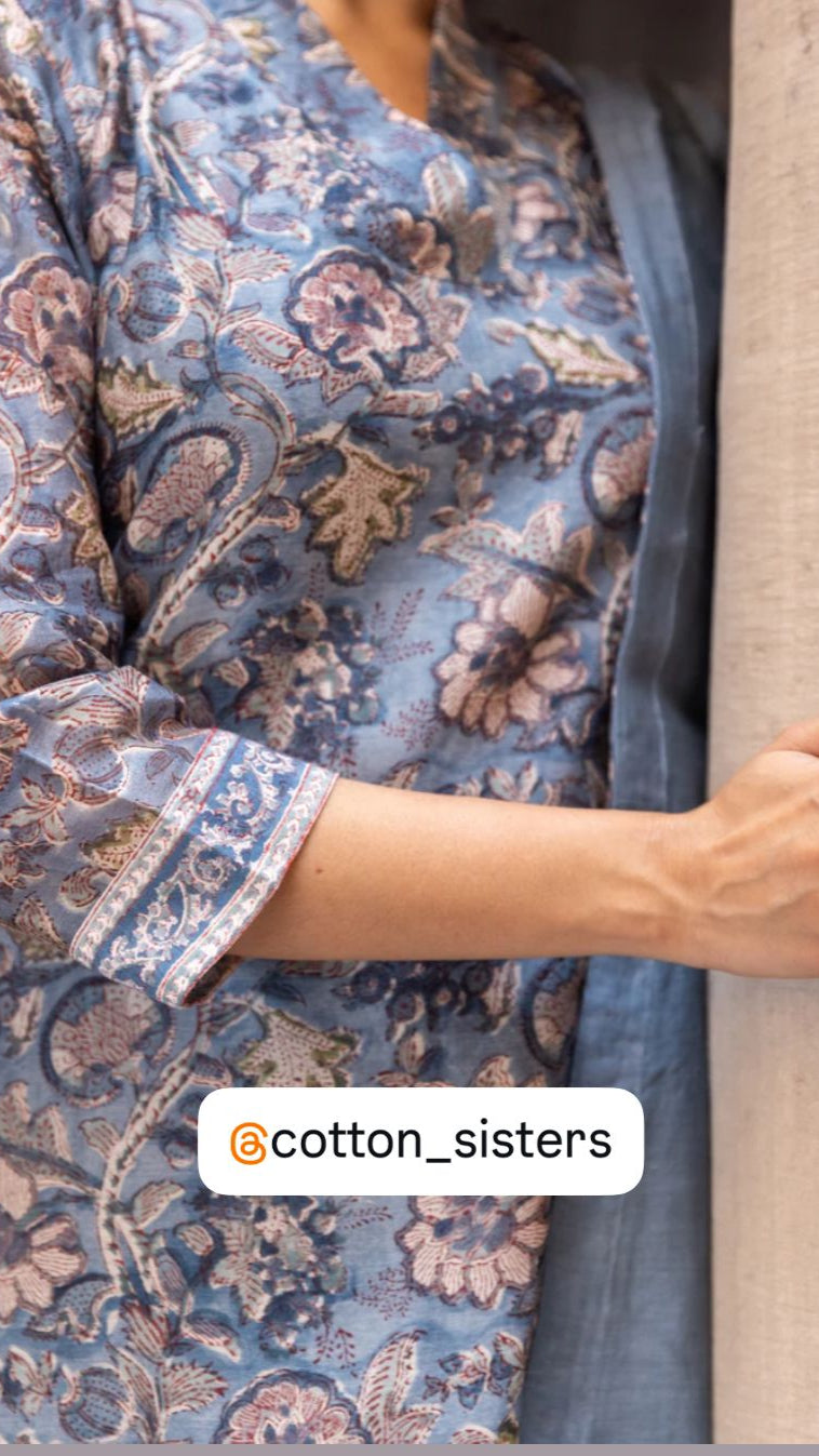 Cotton Blue Block Print Suit