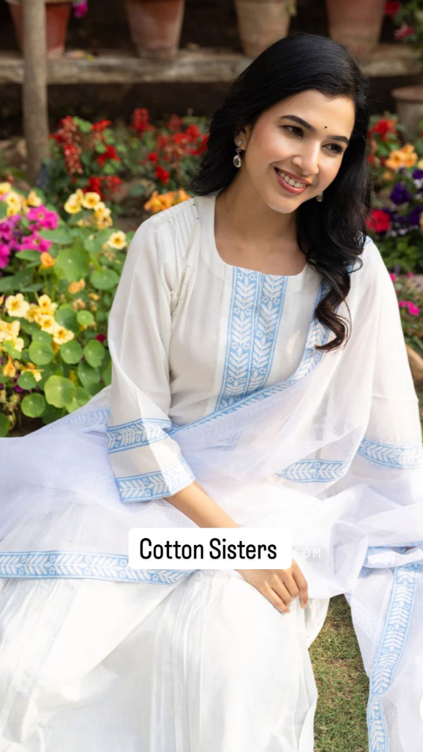 Cotton White/Blue Suit