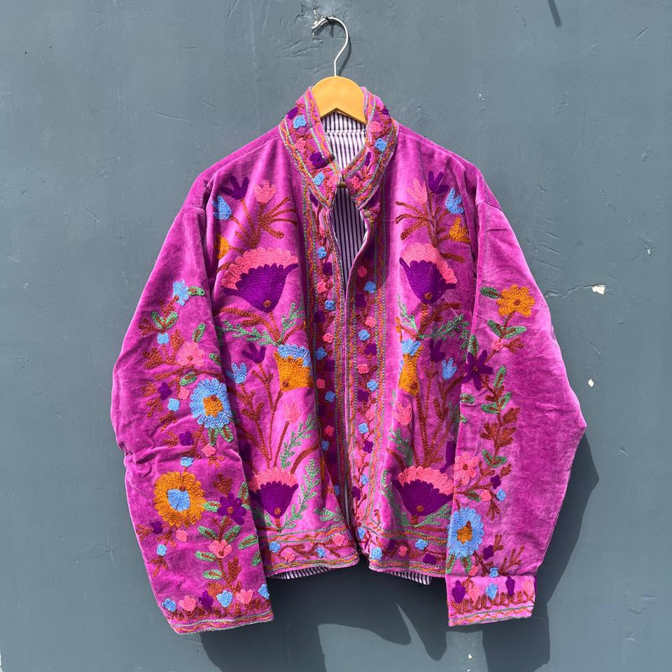 Velvet Pink Embroidery Jacket