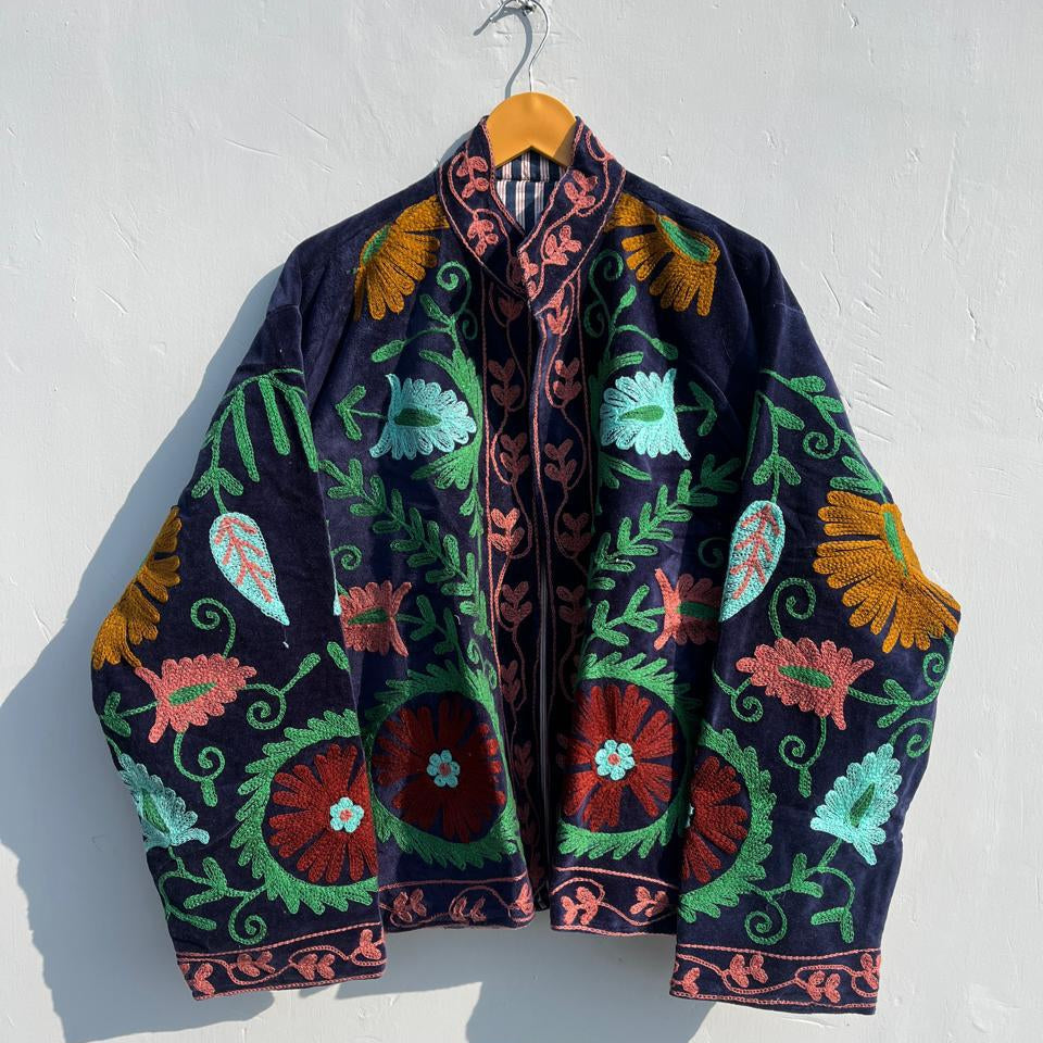 Velvet Blue Embroidery Jacket