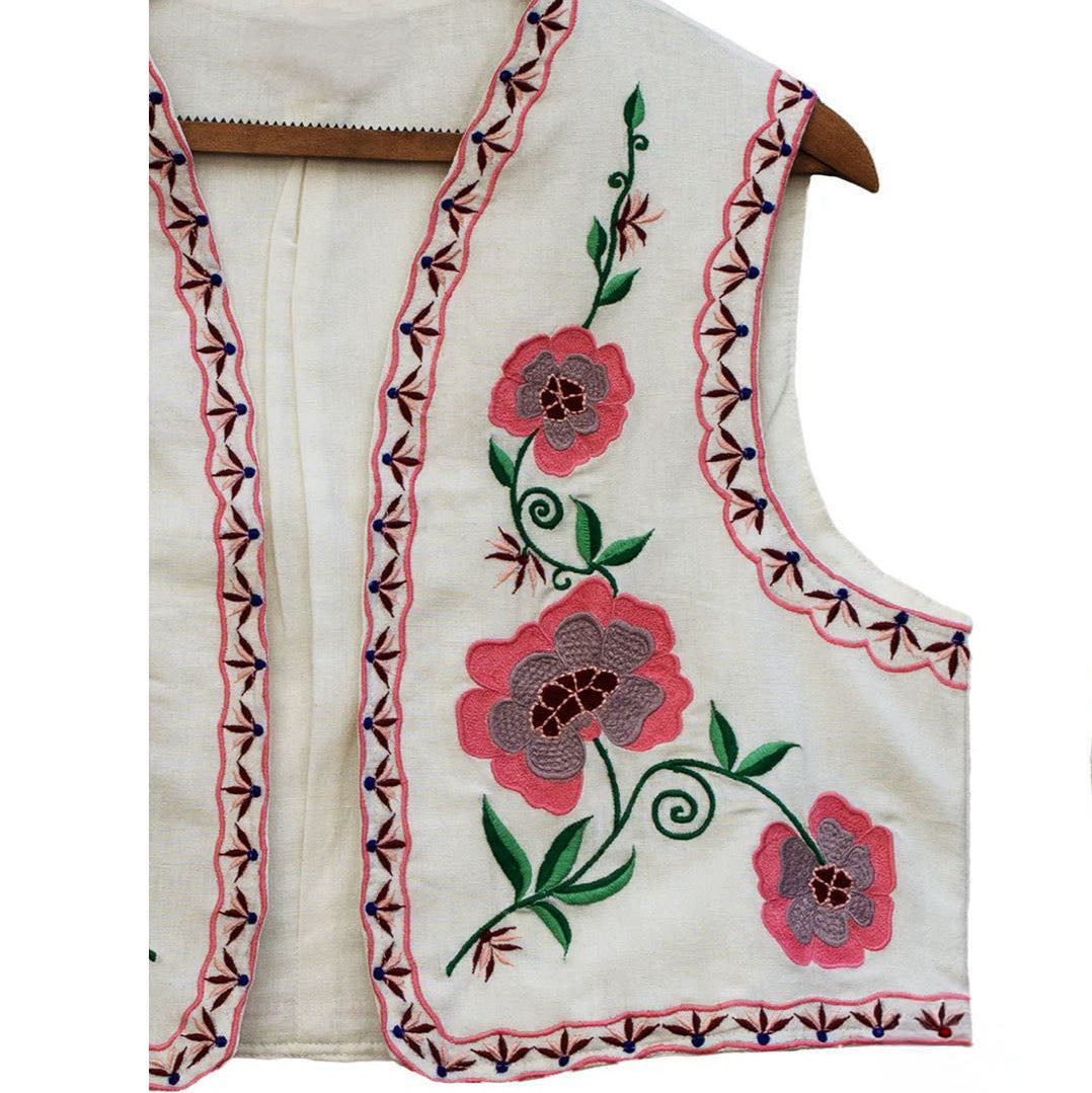 Cotton Flower Embroidery Jacket In Pink