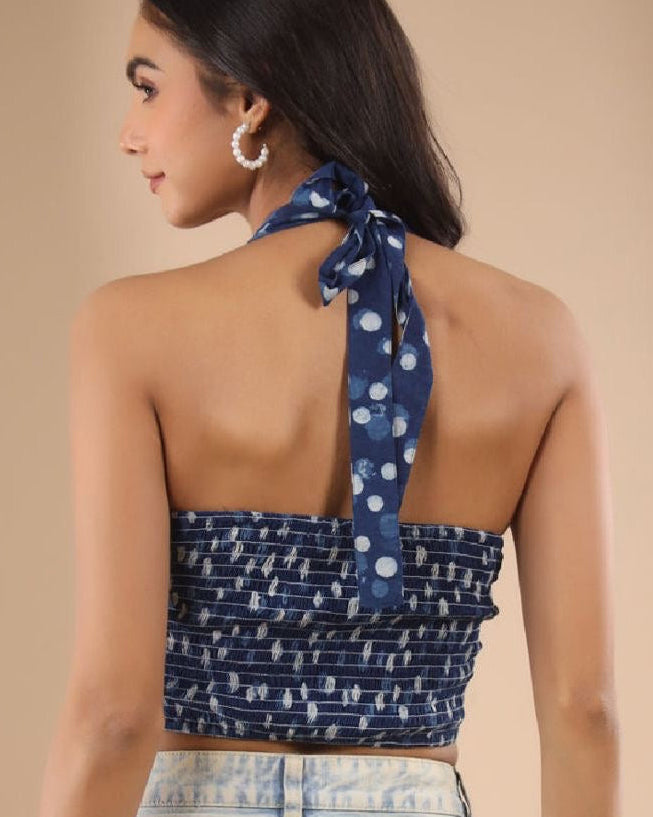 Cotton Indigo Block Print Top And Jacket