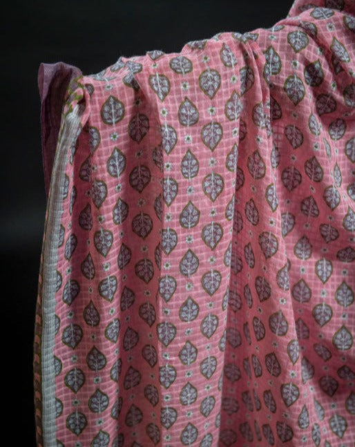 Cotton Lilac Flower Block Print Frock Suit