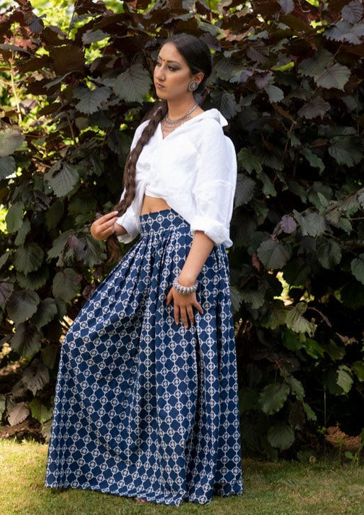 Cotton Long Indigo Skirt