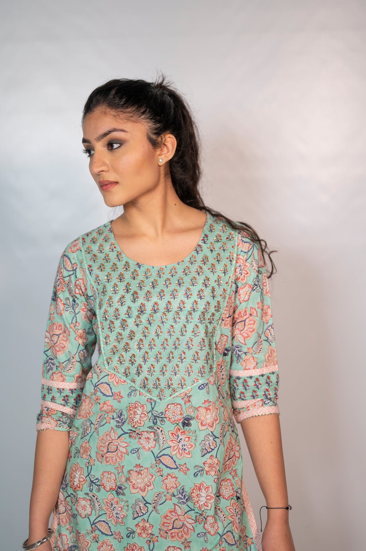 Cotton Green Flower Block Print Co-Ord Set