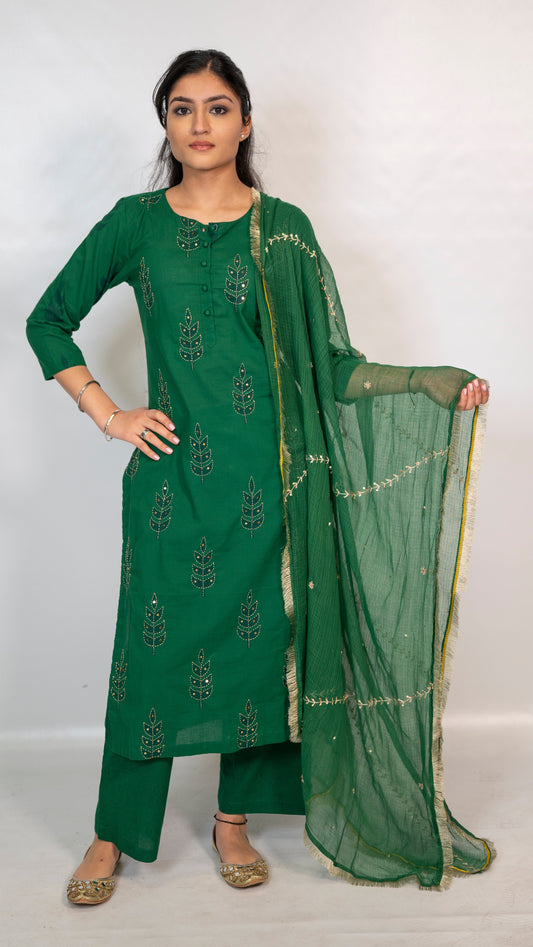 Cotton Green Block Print Suit