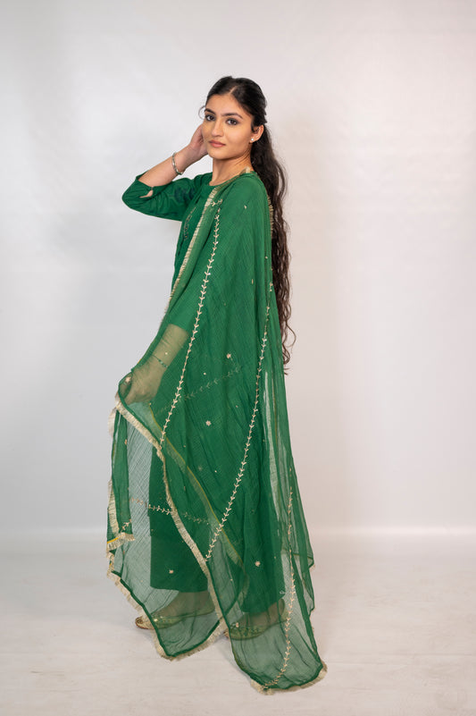 Cotton Green Block Print Embroidery Suit