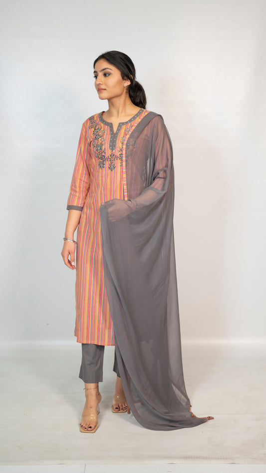 Cotton Pink Embroidery Suit