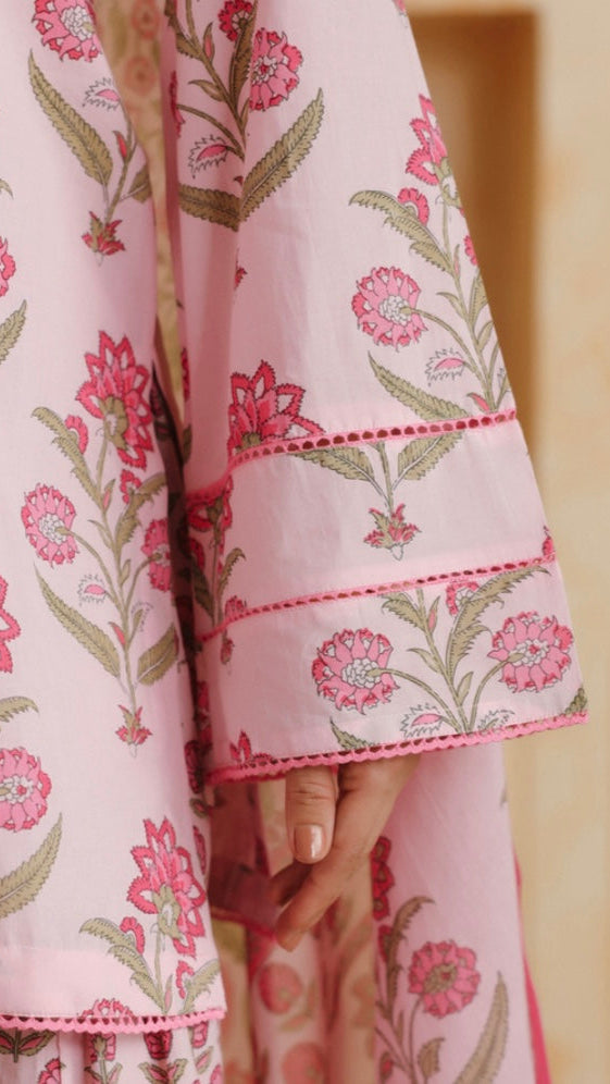 Cotton Pink Printed Farshi Kurta and Dupatta Set
