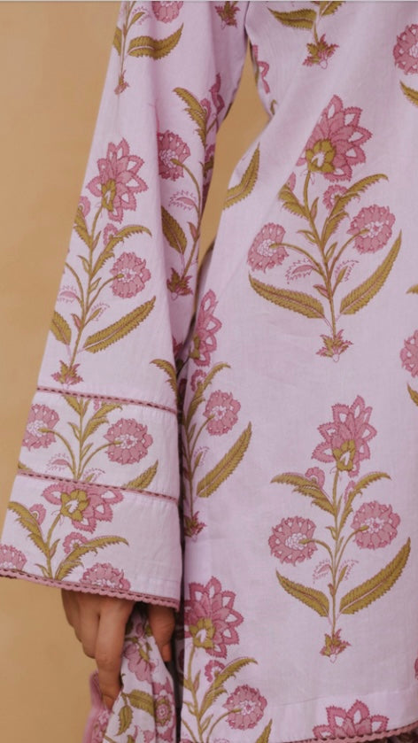 Cotton Lilac Printed Farshi Kurta and Dupatta Set
