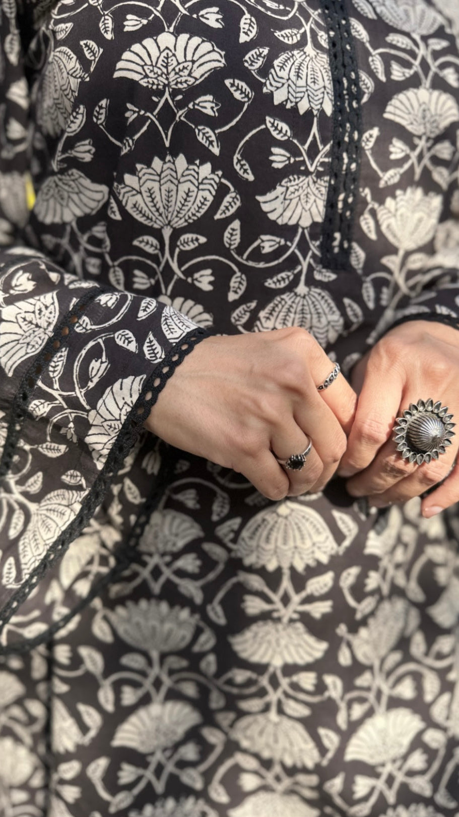 Cotton Black Hand Block Printed Farshi Kurta Set