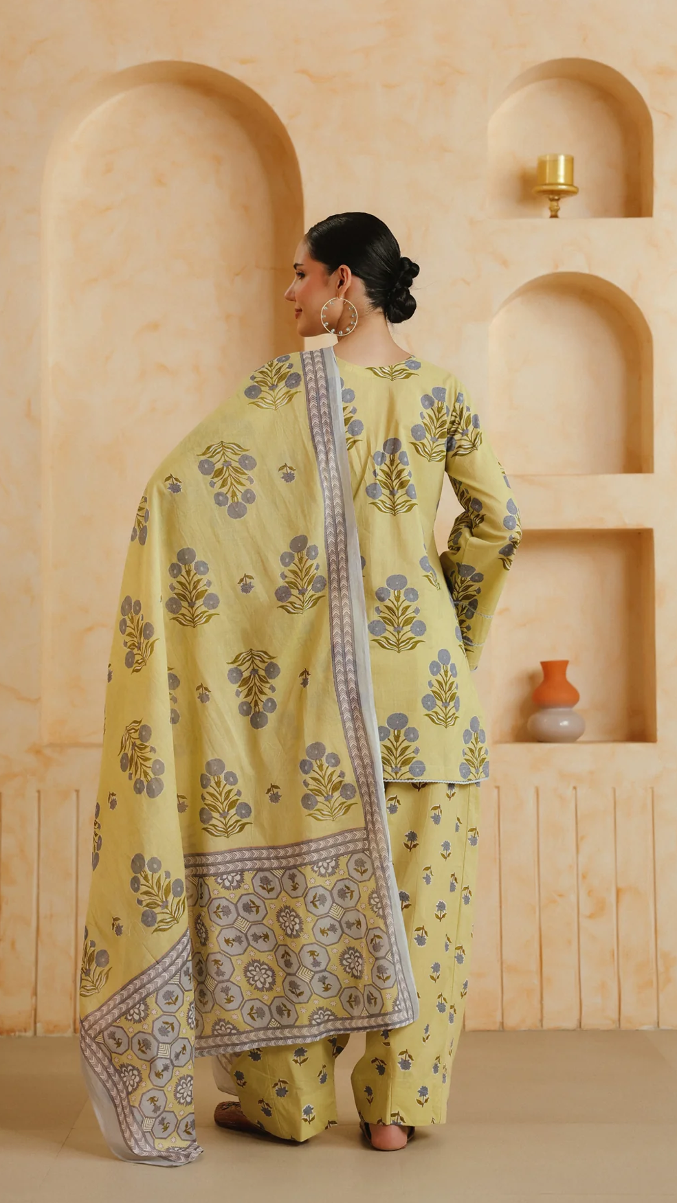 Cotton Yellow Printed Farshi Kurta and Dupatta Set