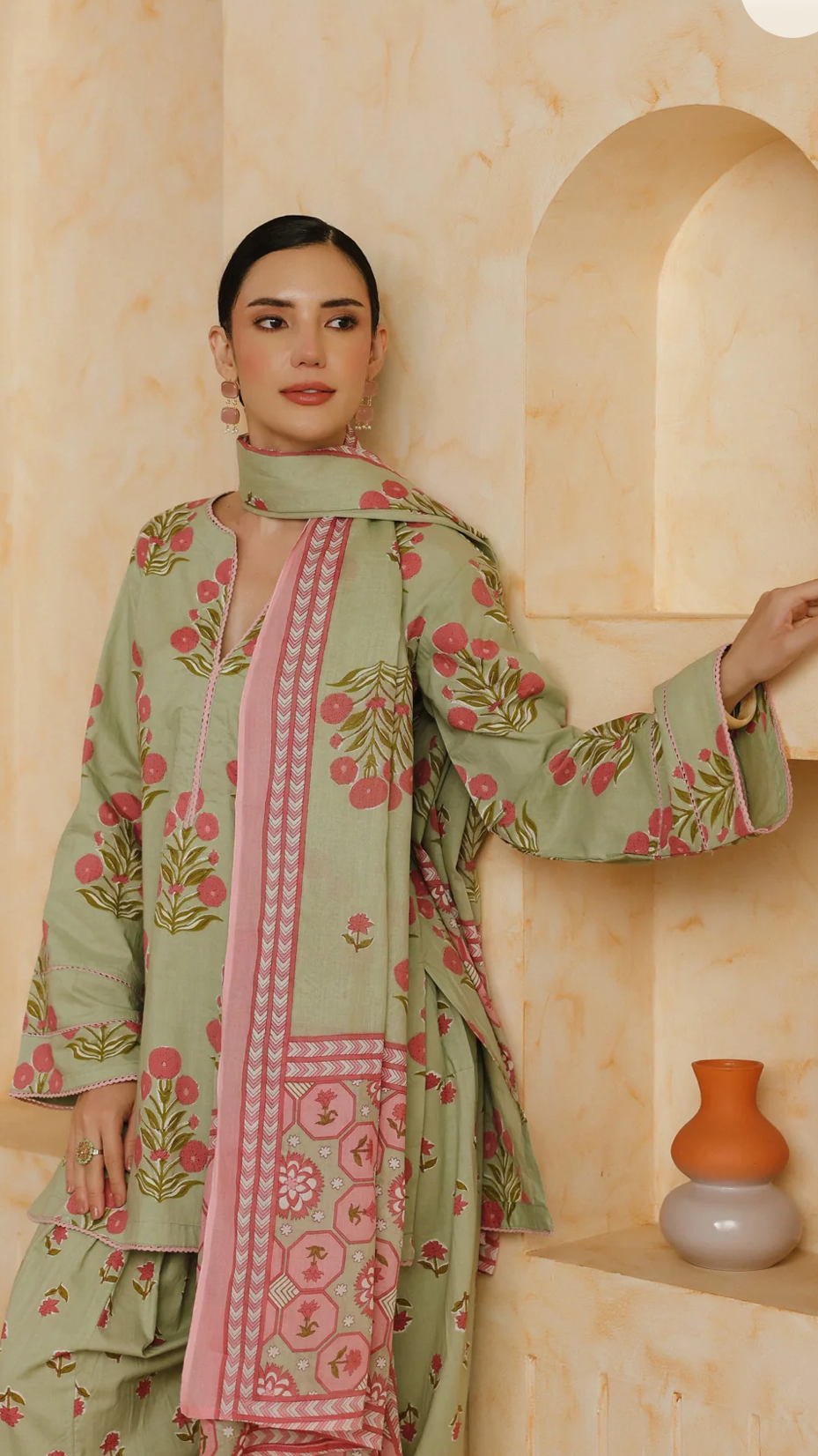 Cotton Green Printed Farshi Kurta and Dupatta Set