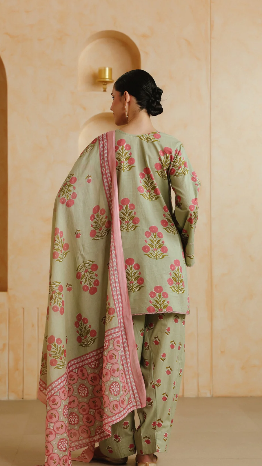 Cotton Green Printed Farshi Kurta and Dupatta Set