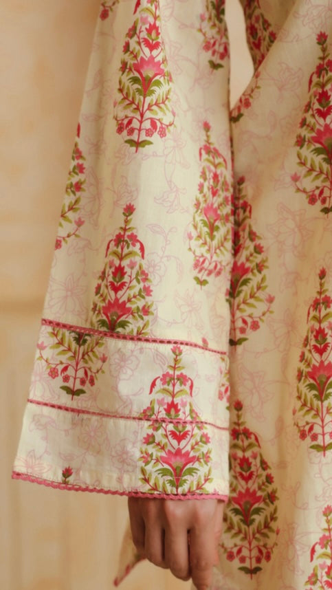 Cotton Cream Printed Farshi Kurta and Dupatta Set