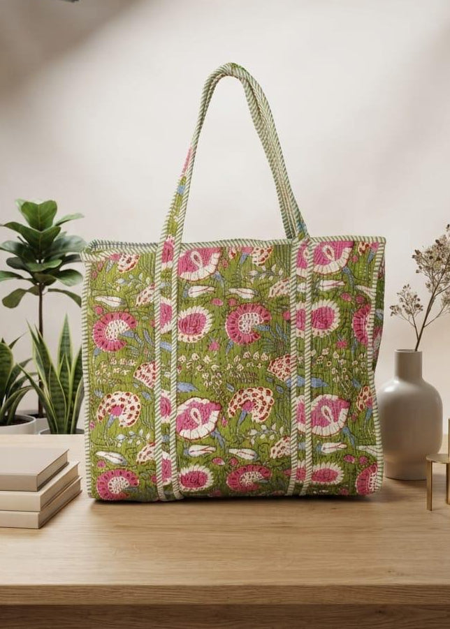 Cotton Olive Green Tote Bag