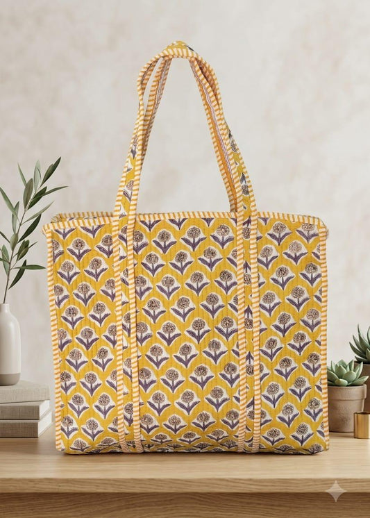 Cotton Yellow Floral Tote Bag