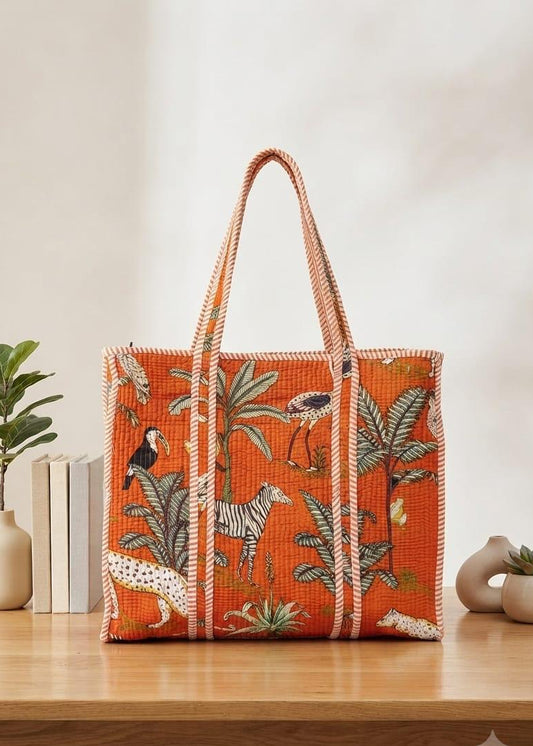 Cotton Orange Safari Tote Bag