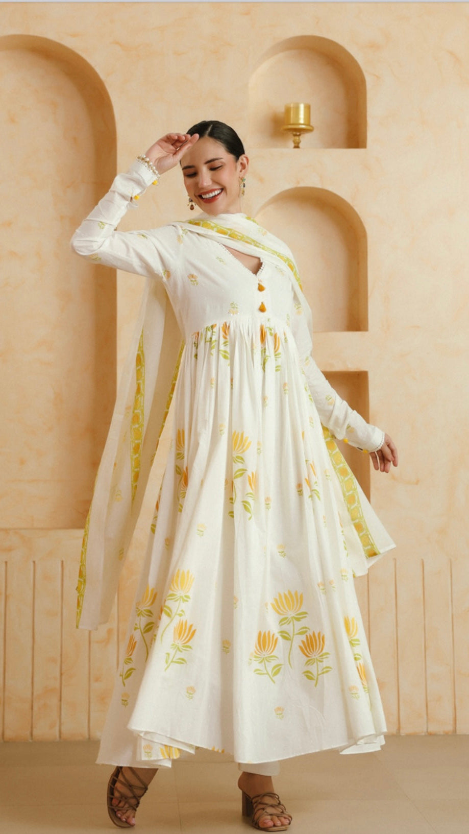 Coming Soon:  Cotton White & Yellow Floral Printed Cotton Kurta Set